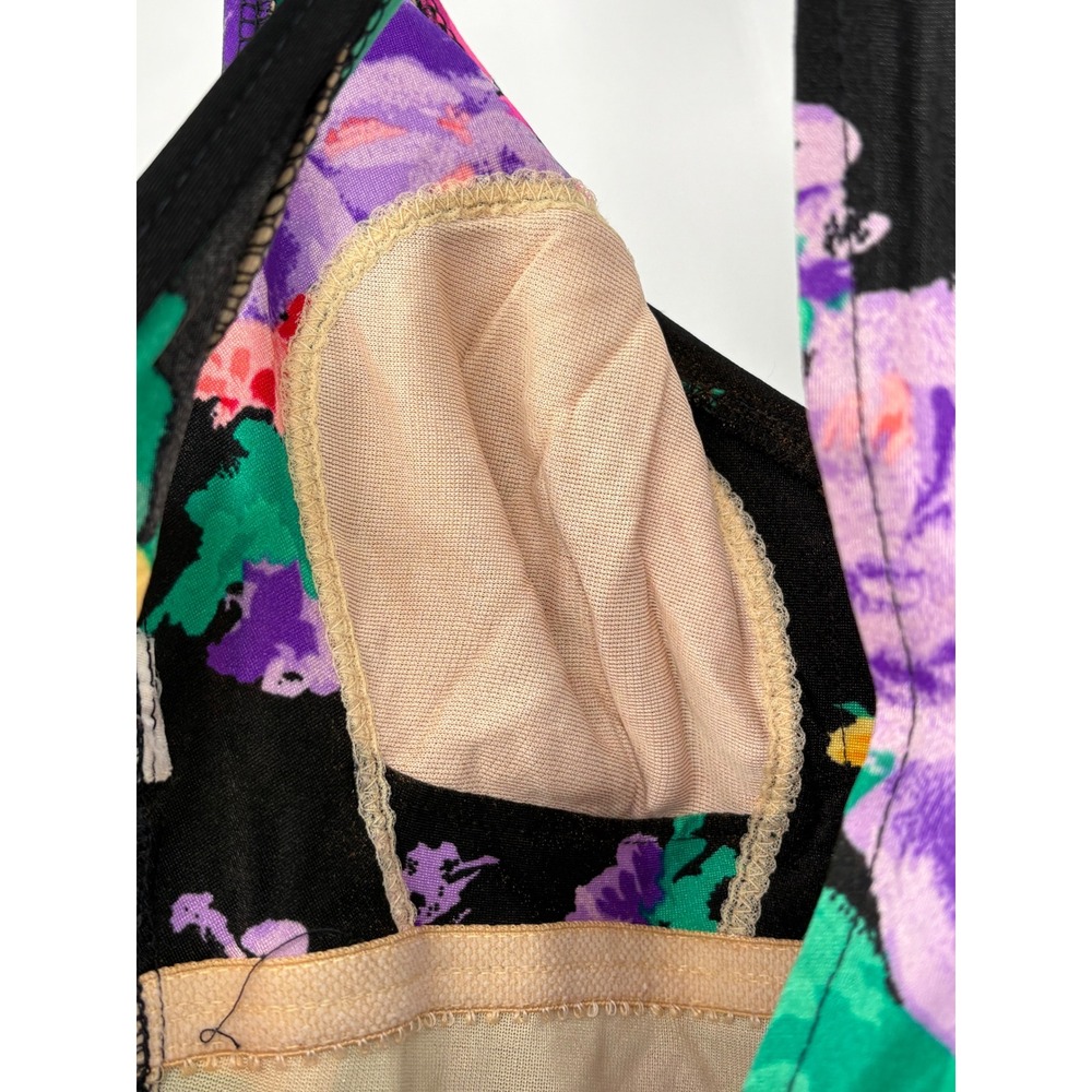Vintage Floral Swim Dress Black Multi Color Ruffle One Piece Swimsuit Size L - Picture 6 of 6